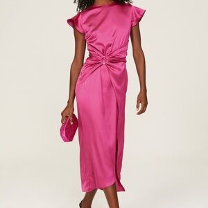 Shoshanna Fuchsia Twist Midi Dress